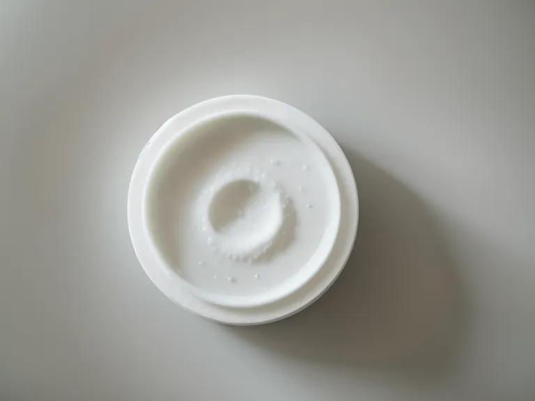 A close-up of a white oral probiotic lozenge held in a hand.