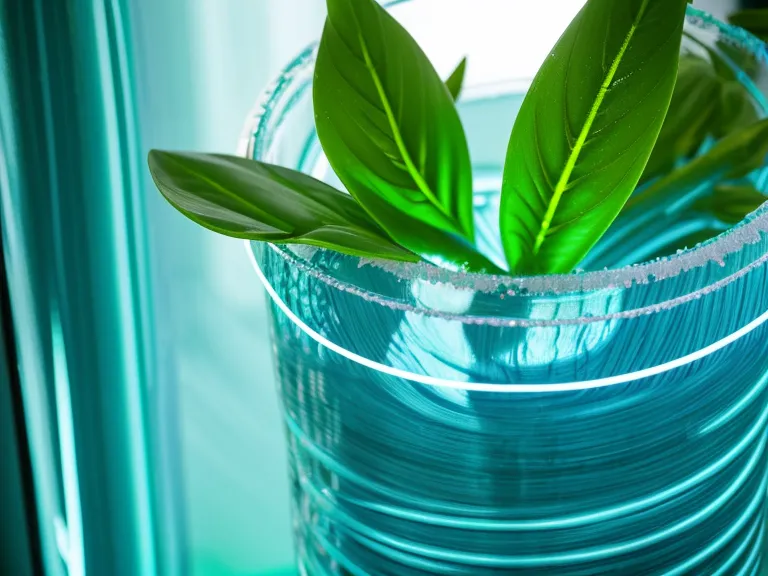 A contrast between blue antiseptic liquid and a vibrant green plant