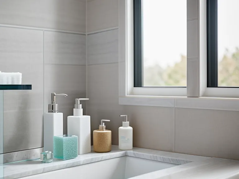 A collection of various oral probiotic bottles on a bathroom shelf.