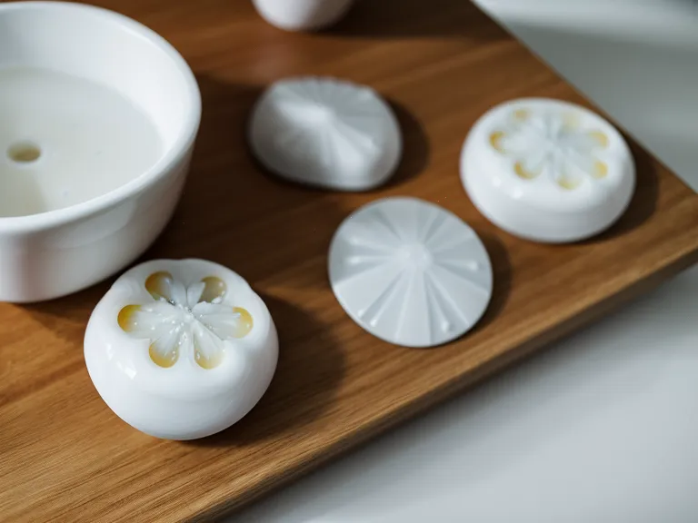 A single oral probiotic lozenge on a wooden counter, timed for nighttime dental hygiene and microbial health
