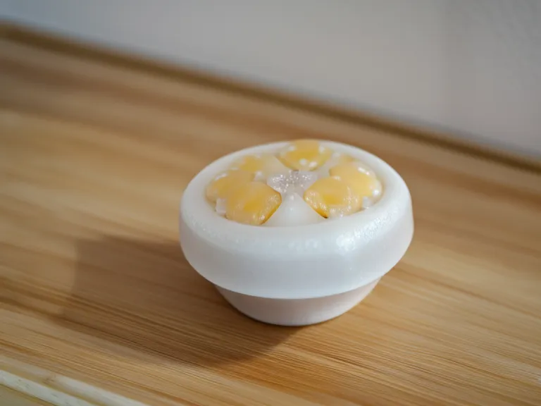 A single oral probiotic lozenge on a bamboo coaster