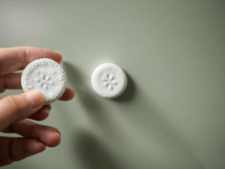 Close-up of a white oral probiotic chewable tablet
