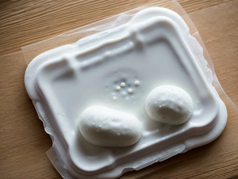 A single white oral probiotic tablet on a wooden desk.