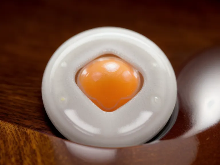 A single oral probiotic lozenge on a desk next to a laptop.