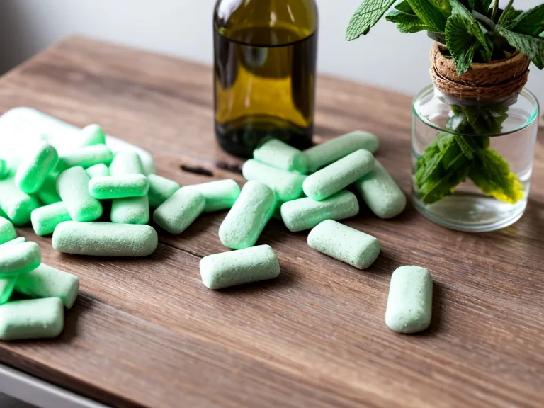 Open bottle of BioDentex tablets on a wooden desk