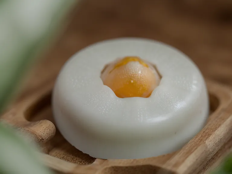 A single white oral probiotic lozenge next to fresh mint on a wooden surface