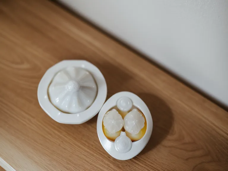 A close-up of an oral probiotic lozenge being held over a desk.