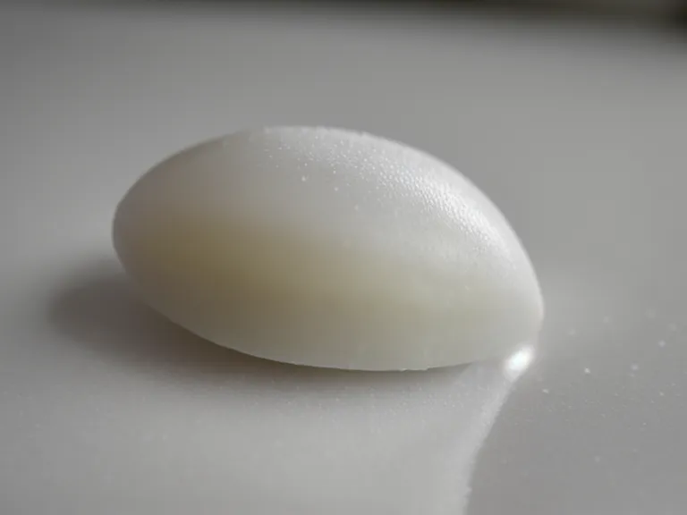 A close-up of a white oral probiotic lozenge held in a hand.
