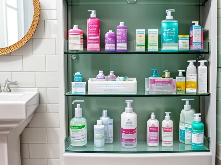 A bathroom cabinet shelf filled with various oral probiotic and health supplement bottles.