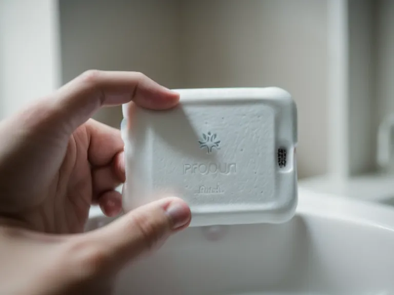 A close-up of a white oral probiotic tablet held in a hand.