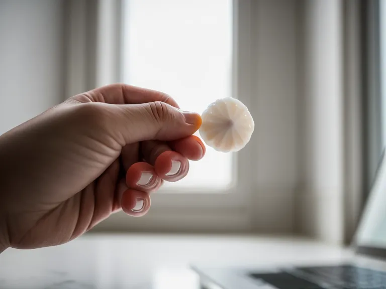 A person holding a single oral probiotic lozenge in their hand.