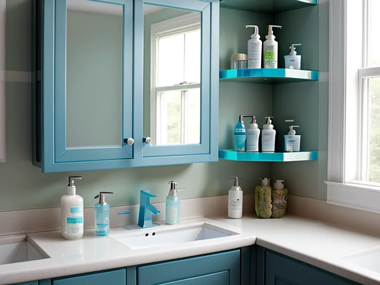 A bathroom shelf filled with various oral probiotic bottles and a discarded mouthwash.