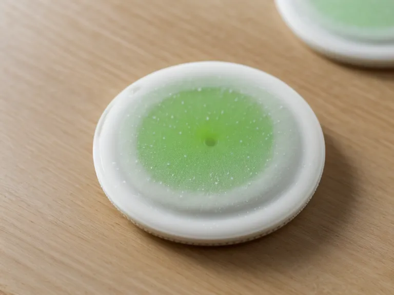 Close-up of a white dissolvable oral probiotic tablet showing fine texture.